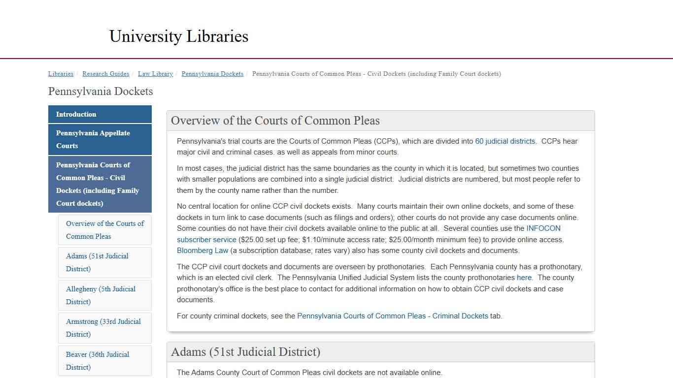 Pennsylvania Courts of Common Pleas - Civil Dockets (including Family Court dockets) - Pennsylvania Dockets - Research Guides at Temple University